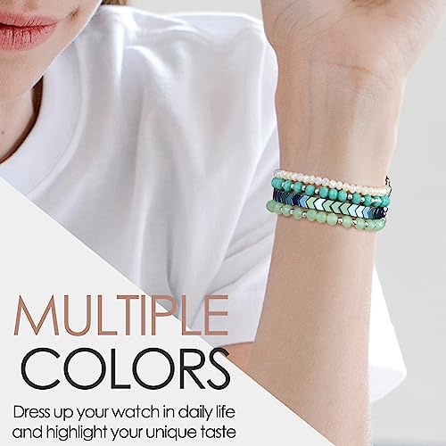 MOFREE Beaded Bracelet Compatible with Apple Watch Band 38mm/40mm/41mm/42mm（Series 10） 9/8/7/SE/6/5/4/3/2/1 Women Fashion Handmade Elastic Stretch Strap for iWatch Bands Replacement - Image 5