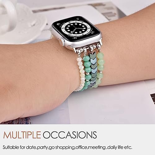 MOFREE Beaded Bracelet Compatible with Apple Watch Band 38mm/40mm/41mm/42mm（Series 10） 9/8/7/SE/6/5/4/3/2/1 Women Fashion Handmade Elastic Stretch Strap for iWatch Bands Replacement - Image 4