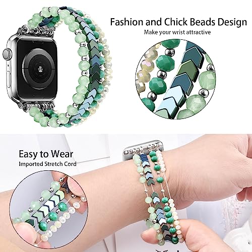 MOFREE Beaded Bracelet Compatible with Apple Watch Band 38mm/40mm/41mm/42mm（Series 10） 9/8/7/SE/6/5/4/3/2/1 Women Fashion Handmade Elastic Stretch Strap for iWatch Bands Replacement - Image 3