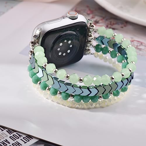 MOFREE Beaded Bracelet Compatible with Apple Watch Band 38mm/40mm/41mm/42mm（Series 10） 9/8/7/SE/6/5/4/3/2/1 Women Fashion Handmade Elastic Stretch Strap for iWatch Bands Replacement - Image 2