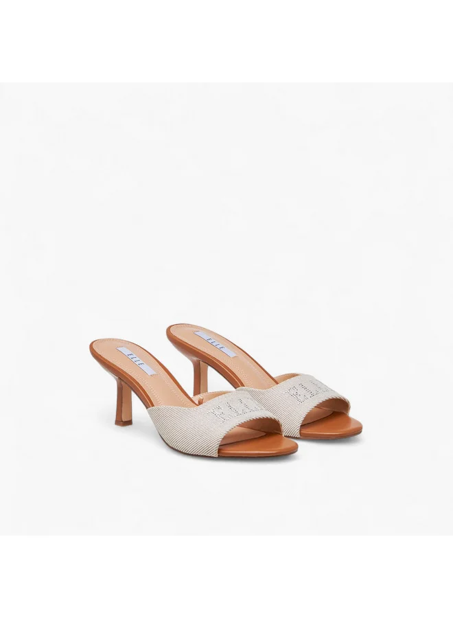 ايل Women's Logo Detail Slip-On Sandals with Stiletto Heels