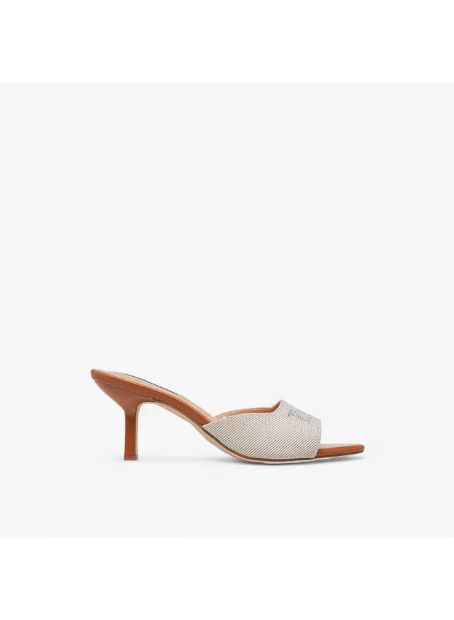ELLE Women's Logo Detail Slip-On Sandals with Stiletto Heels