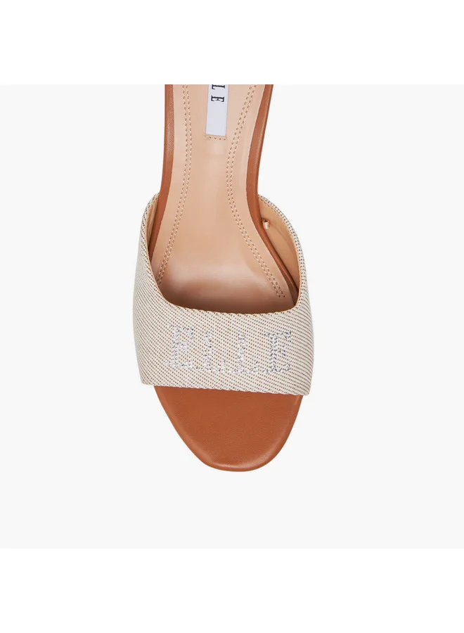 ELLE Women's Logo Detail Slip-On Sandals with Stiletto Heels