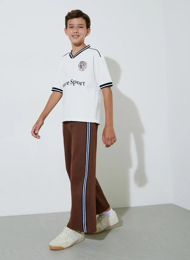 Styli Teen Boys Brown Side Striped Pocket Detail Joggers