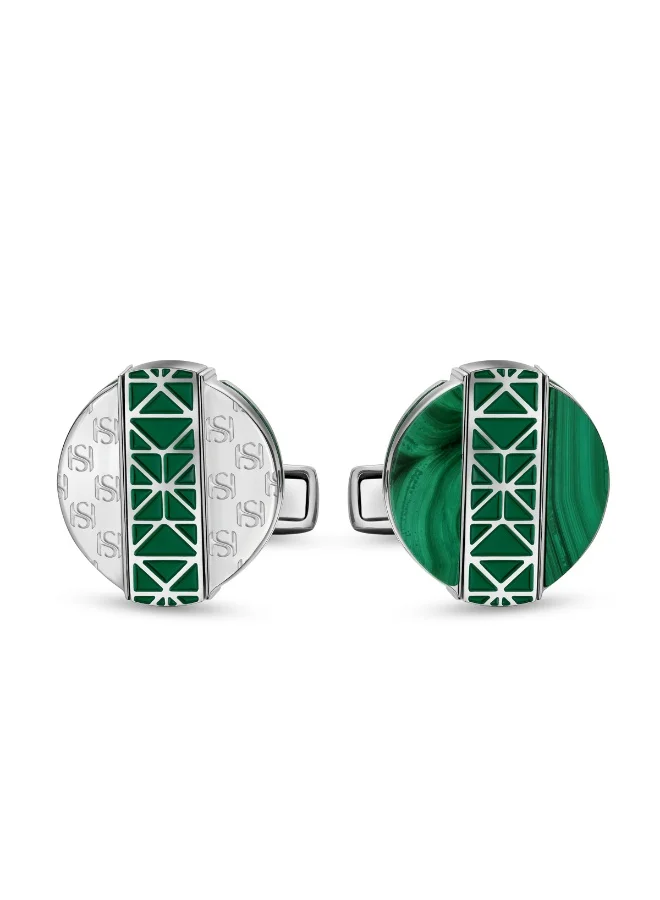 سانت هونور Champ De Mars Green and Silver Turnable Cufflinks for Men's
