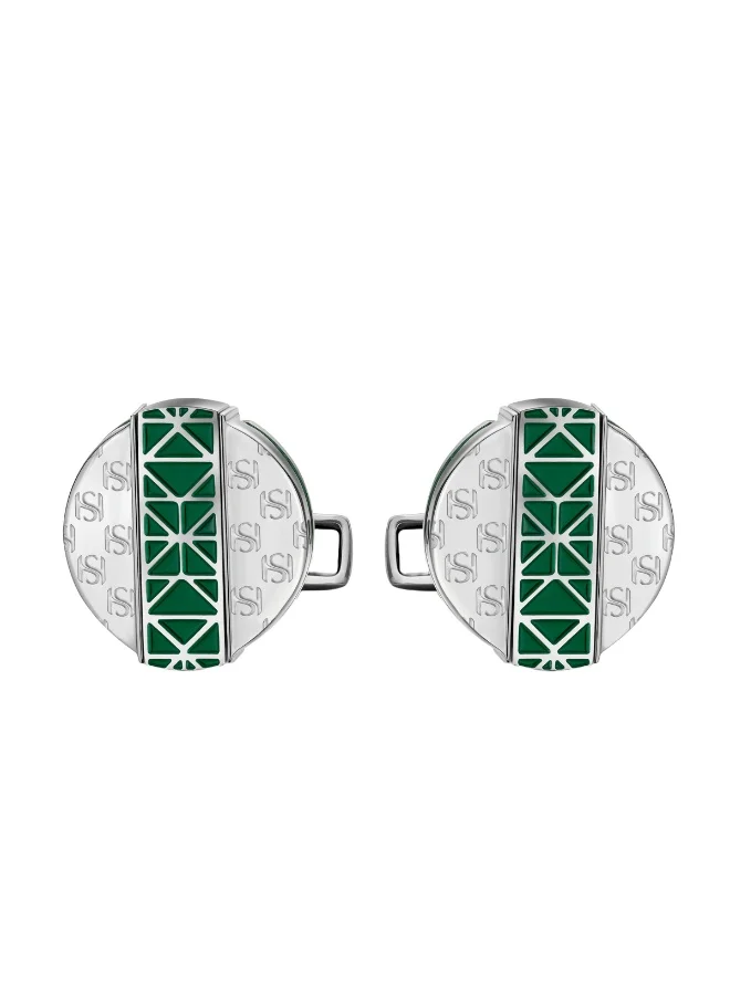 سانت هونور Champ De Mars Green and Silver Turnable Cufflinks for Men's