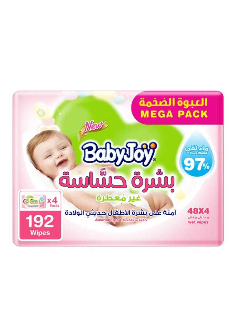 Baby Joy BabyJoy Sensitive Skin Wet Wipes, Unscented, 97% Pure Water, 192 Pieces 