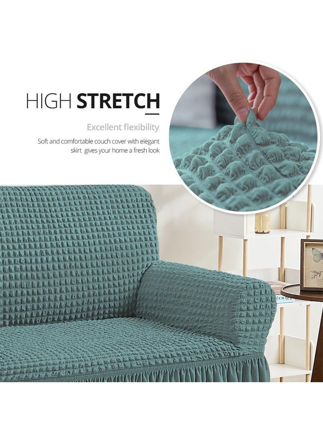 زيريفام غطاء أريكة ثلاثي الأبعاد من نوع «ستريتش فيت» (Stretch Fit)، للأريكة ذات المقاعد الثلاثة، مرن للغاية، لا يتجعد، غطاء أريكة كامل التغطية مصنوع من قماش الجاكار المتين باللون الأخضر (190–230 سم) - Image 3