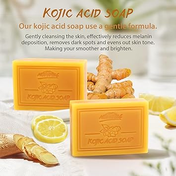 POP MODERN.C Kojic Acid Soap for Face and Body Moisturizing Turmeric Soap for Acne Dark Spots Blackheads 2x100g 1pc Mesh Pouch and 1pc Wooden Holder - Image 5