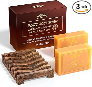 POP MODERN.C Kojic Acid Soap for Face and Body Moisturizing Turmeric Soap for Acne Dark Spots Blackheads 2x100g 1pc Mesh Pouch and 1pc Wooden Holder - Image 1