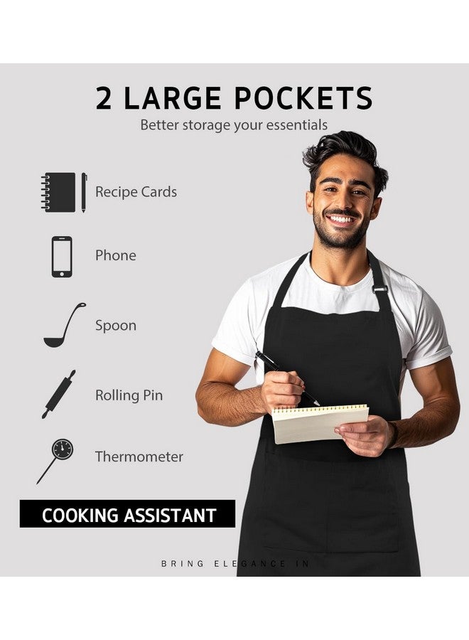Syntus 4 Pack Chef Apron, Adjustable Bib Apron Waterdrop Resistant Professional Cooking Aprons for Men Women with 2 Pockets, Black - Image 4