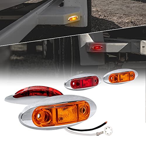 ONLINE LED STORE TRUE MODS 4pc 2.5" Amber + Red LED Trailer Marker Light w/Chrome Bezel [DOT FMVSS 108] [SAE P2] [Surface Mount] [Waterproof IP67] Clearance Side Marker Lights for Trailer Truck - Image 1