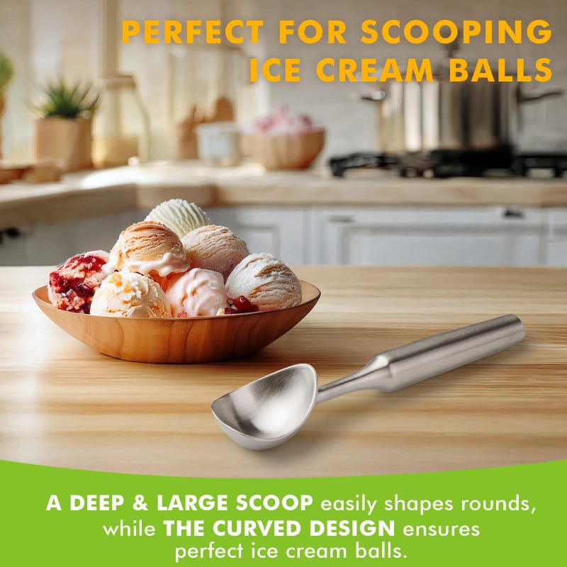 Saebye Ice Cream Scoop Stainless Steel. Ice Cream Scooper, Heavy Duty, Seamless Design, Comfortable Grip Long Handle, for Ice Cream, Gelato, Sorbet, Cookie Dough, Melon, Frozen Yogurt - Image 5