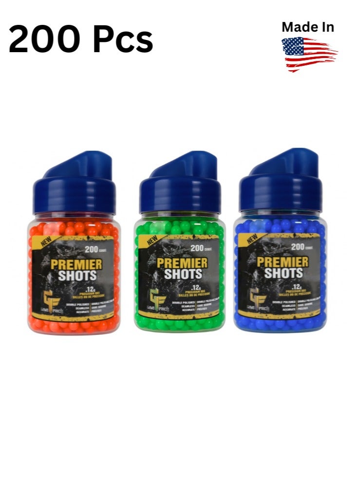 Premium Premier Shots Airsoft BBs Bullets – 3-Color Pack (Orange, Green, Blue) – 200 Count Each, 0.12g Premium Precision Pellets - Image 2