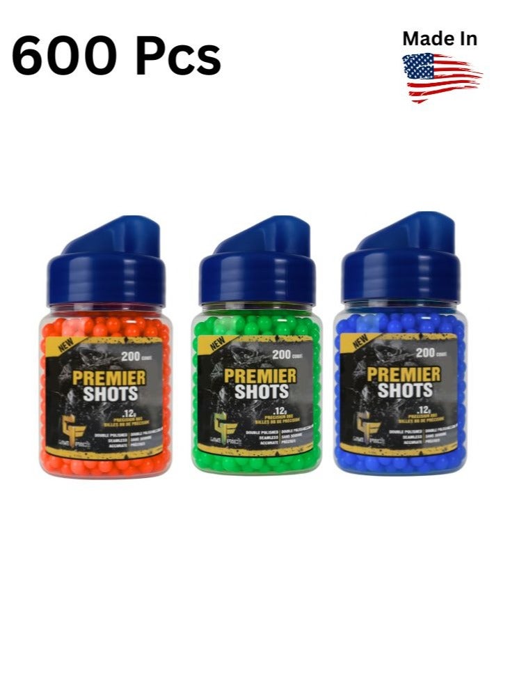 Premium Premier Shots Airsoft BBs Bullets – 3-Color Pack (Orange, Green, Blue) – 200 Count Each, 0.12g Premium Precision Pellets - Image 1