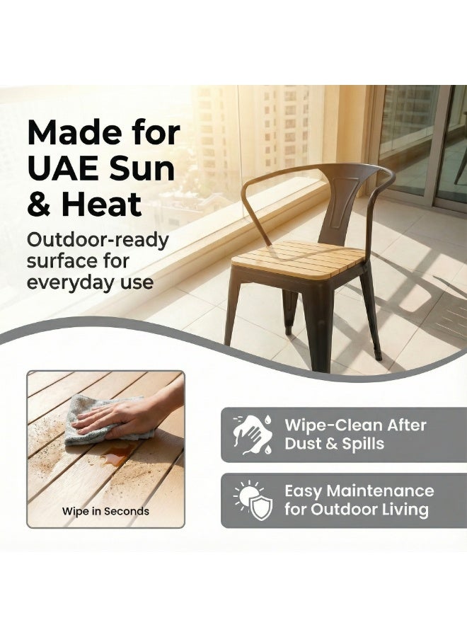 صن رايز كرسيان طعام خارجيان قابلان للتكديس (طقم 2)، شرائح WPC خشب بلاستيكي بمظهر خشبي، إطار معدني مقاوم للصدأ، مناسب للبلكونة والفناء والحديقة، أسود - Image 5