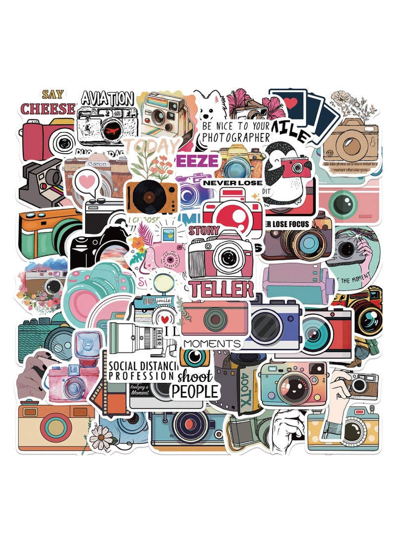 Loquat 50 Pcs Camera Stickers Decorative Decals Waterproof Vinyl Gifts for Car Scrapbook Laptop Water Bottle Luggage Adults Boys Girls - Image 1
