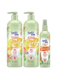 Suave Suave Kids Shampoo & Conditioner for Curls, Sweet Almond & Honey 2-Pack + Detangler Spray for Kids with 100% Natural Marigold, Dermatologist-Tested & Tear Free  - Image 1