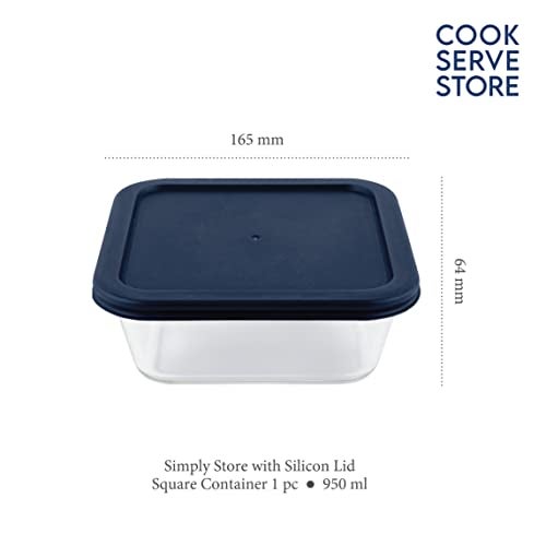 La Opala Cook Serve Store 100% Borosilicate Glass Storage Container | Simply Store with Silicon Lid | Square 950 ml | Microwave & Oven Proof | Dishwasher & Freezer Proof | Durable | Transparent - Image 2