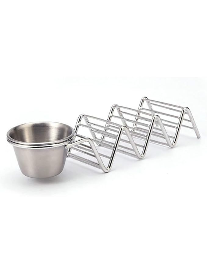 Stainless Steel Stackable Taco Holder With Sauce Cup V Shaped Rack Keep Shells Intact - Image 1
