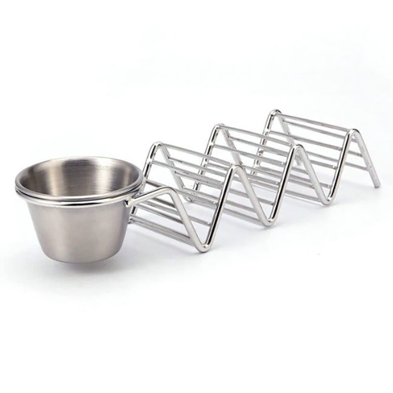 Stainless Steel Stackable Taco Holder With Sauce Cup V Shaped Rack Keep Shells Intact - Image 2