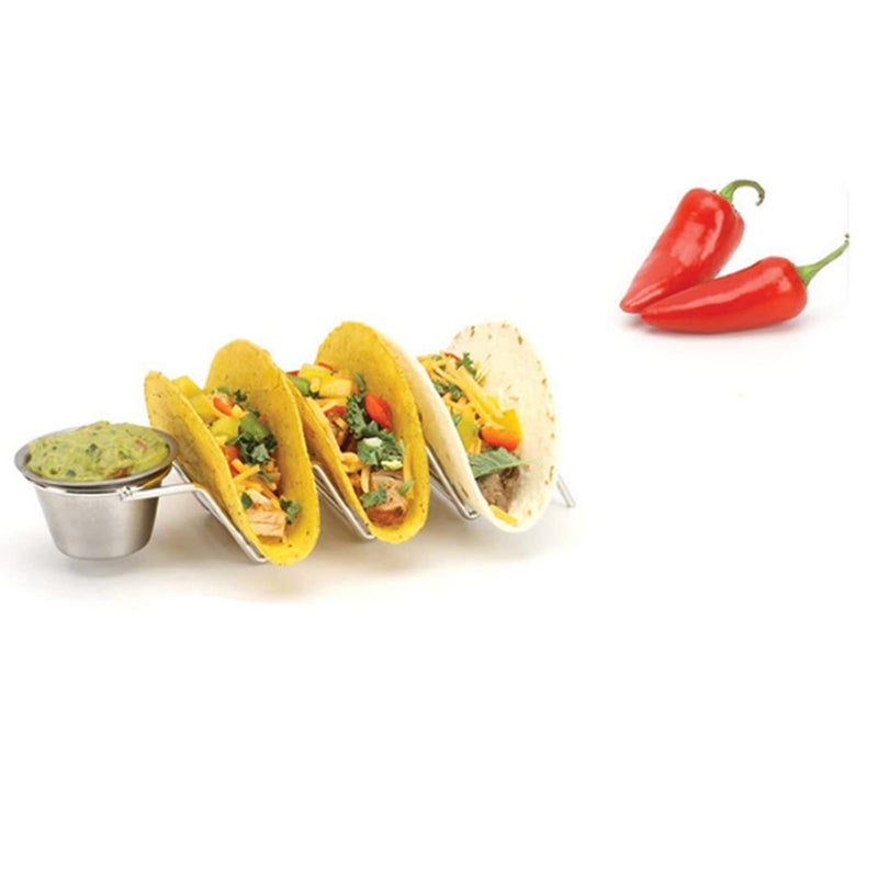 Stainless Steel Stackable Taco Holder With Sauce Cup V Shaped Rack Keep Shells Intact - Image 3