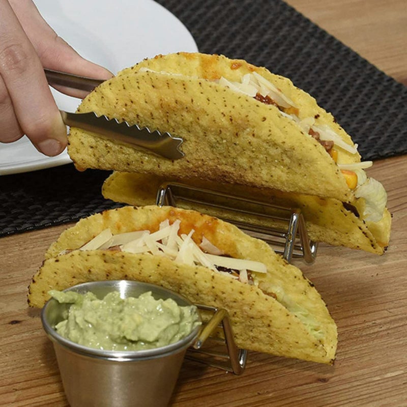 Stainless Steel Stackable Taco Holder With Sauce Cup V Shaped Rack Keep Shells Intact - Image 5
