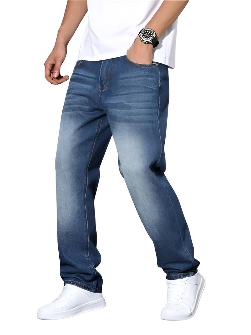 Ben Martin Dark Blue Men Jeans || Baggy Fit Jean's for Man || Loose Fit High Rise Denim || Stretchable Casual Wear Jean,s || Dance Rap Rapping Style Pant for Men || Denim Cotton Jeans 28 (2) - Image 1