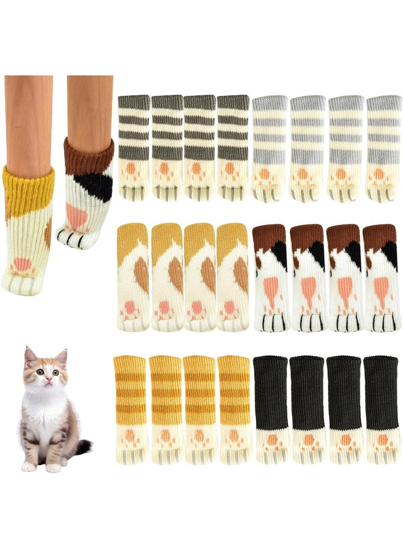 سجن سفما 24pcs Cat Paw كرسي الجوارب - لطيف Cat أثاث الجوارب لساقين الكرسي، الحياكة غير الانزلاق كرسي ساق حماية الأرضية، الحد من الضوضاء الأثاث الجوارب للأرضيات الخشبية الصلبة، 6 مجموعات - Image 1