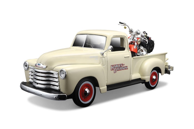 Tobar Maisto Harley-Davidson 2001 FLSTS Heritage Springer & 1950 Chevy 3100 Diecast Vehicle (1:24 Scale) - Image 1