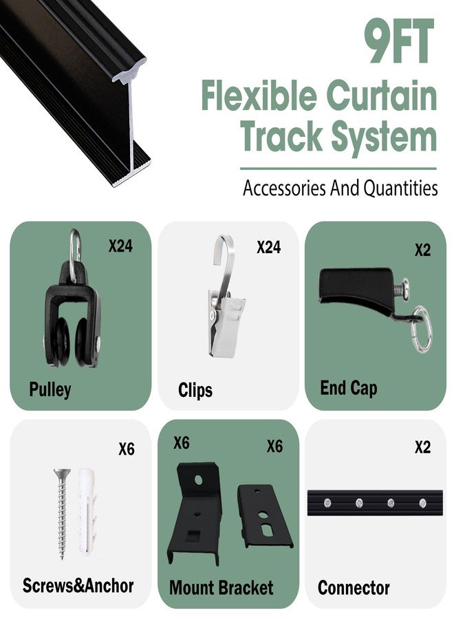 Cbsroro Flexible Ceiling Curtain Track, Bendable Room Divider Curtain Tracks with Clips for Ceiling Mount, Heavy Duty Curtains Rails for Wall Bedroom Hospital Shower Privacy RV, Aluminum, Black, 9 FT - Image 5