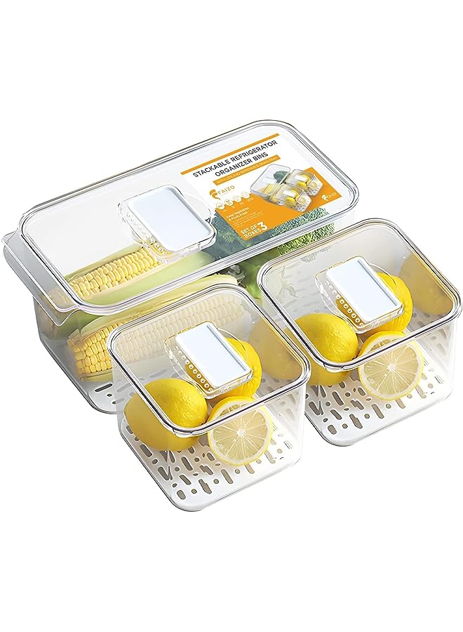 IAF Refrigerator Organizers, Clear Acrylic Storage Container with Lid, Leak-Proof Durable Food Container, Lunch Box, Fruit, and Salad – Kitchen, Fridge, Pantry (Set 3) - Image 1