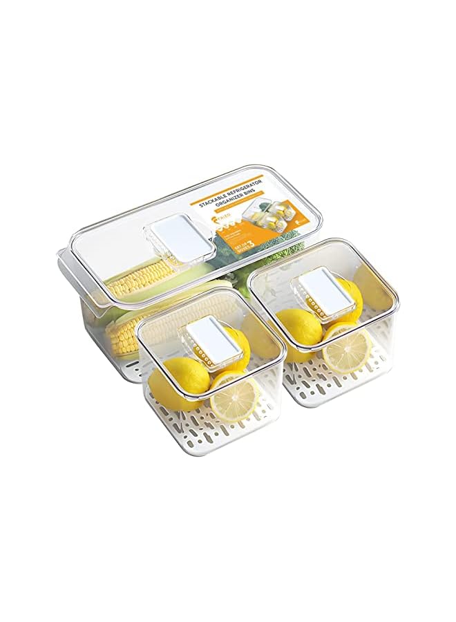 IAF Refrigerator Organizers, Clear Acrylic Storage Container with Lid, Leak-Proof Durable Food Container, Lunch Box, Fruit, and Salad – Kitchen, Fridge, Pantry (Set 3) - Image 2