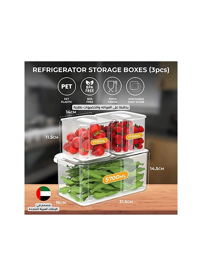 IAF Refrigerator Organizers, Clear Acrylic Storage Container with Lid, Leak-Proof Durable Food Container, Lunch Box, Fruit, and Salad – Kitchen, Fridge, Pantry (Set 3) - Image 3