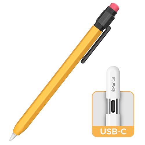 TRONWIN Apple Pencil USB C Case,Silicone Sleeve Protective Cover Perfect Grip Skin Classic Design with Sturdy Clip Compatible with Apple Pencil USB-c for ipad pro (Yellow) - Image 1