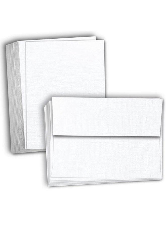 Hamilco White Linen Cards And Envelopes Flat 5" X 7" Cardstock Paper 80Lb Cover 100 Pack  - Image 1
