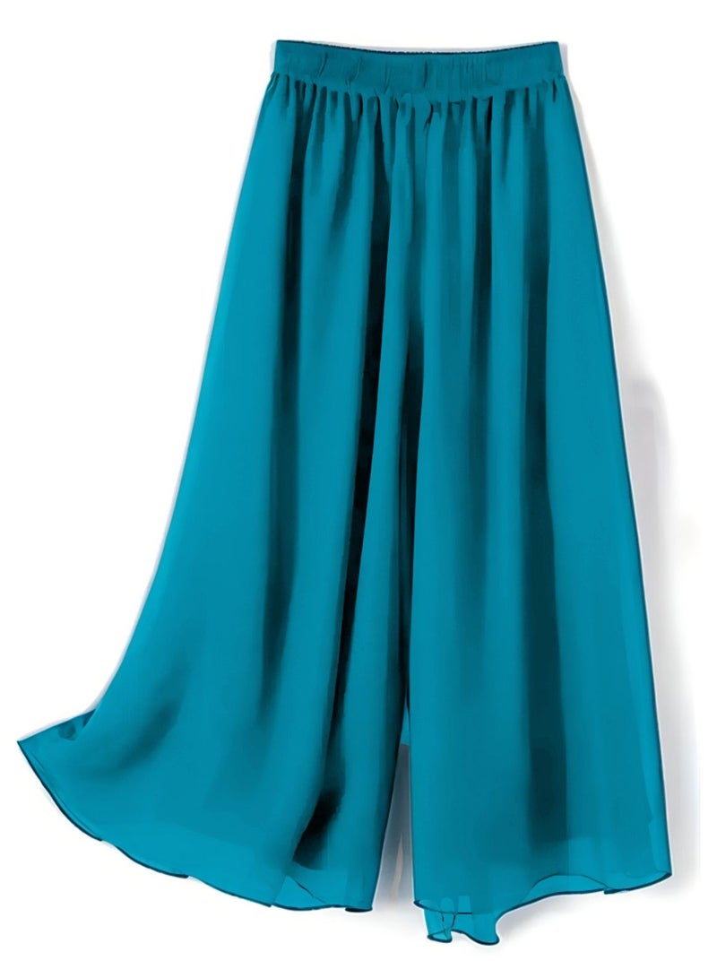 Dee's Fashion Wide Leg Chiffon Palazzo Pants with Elastic Waistband, Flowy Design & Divider Skirt for Women – Comfortable and Stylish  - Image 3