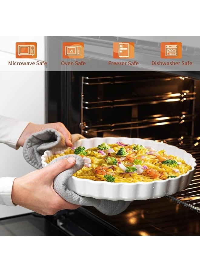 LENND Baking Pan Pie Pan, Ceramic Baking Dish, Cake Pan, Round Pie Plate,Tart Pan with Ruffled Edge, Deep Porcelain Quiche Pan for Pizza, Apple Pie, Microwave Dishwasher and Oven Safe, 10 Inches/25CM - Image 3
