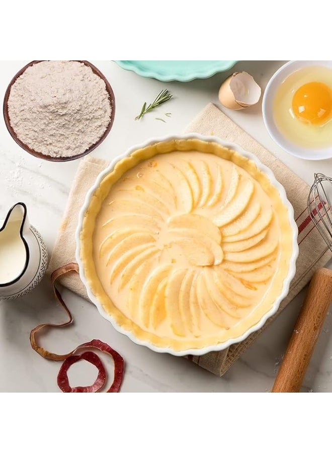 LENND Baking Pan Pie Pan, Ceramic Baking Dish, Cake Pan, Round Pie Plate,Tart Pan with Ruffled Edge, Deep Porcelain Quiche Pan for Pizza, Apple Pie, Microwave Dishwasher and Oven Safe, 10 Inches/25CM - Image 2