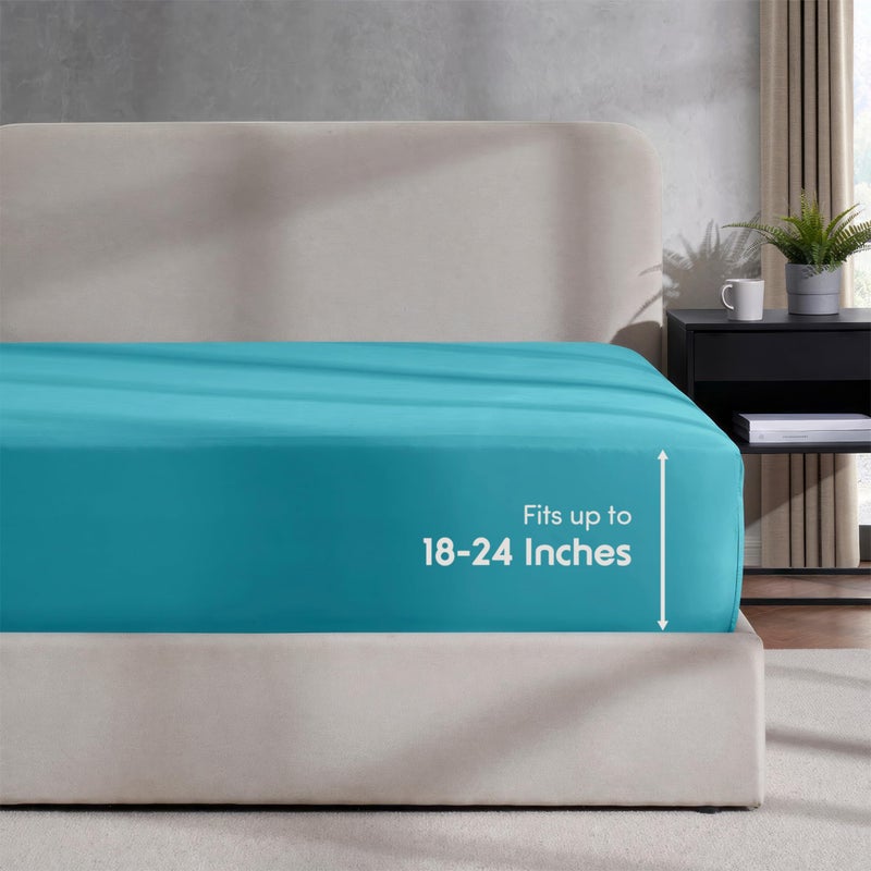 Nestl Beach Blue Mitted Sheet Size Size Extra Pocket Queen Sheert فقط 1800 Microfiber Perced Sleft Soft Soft Forged Coert Pitts تصل إلى 24 بوصة مرتبة - صفيحة بحجم كوين مجهزة - Image 1