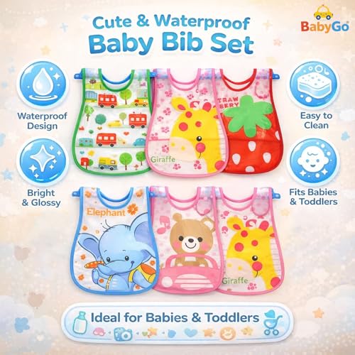 BabyGo Waterproof Baby Bibs | Fast-Dry Spill-Resistant Cotton Apron Bibs for 6–12 Months, Gentle & Reusable Feeding Bibs for Boys & Girls, Easy-to-Wash Mealtime Bibs | Set of 4 (Multicolor) - Image 5