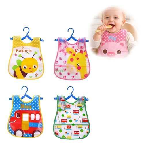 BabyGo Waterproof Baby Bibs | Fast-Dry Spill-Resistant Cotton Apron Bibs for 6–12 Months, Gentle & Reusable Feeding Bibs for Boys & Girls, Easy-to-Wash Mealtime Bibs | Set of 4 (Multicolor) - Image 1