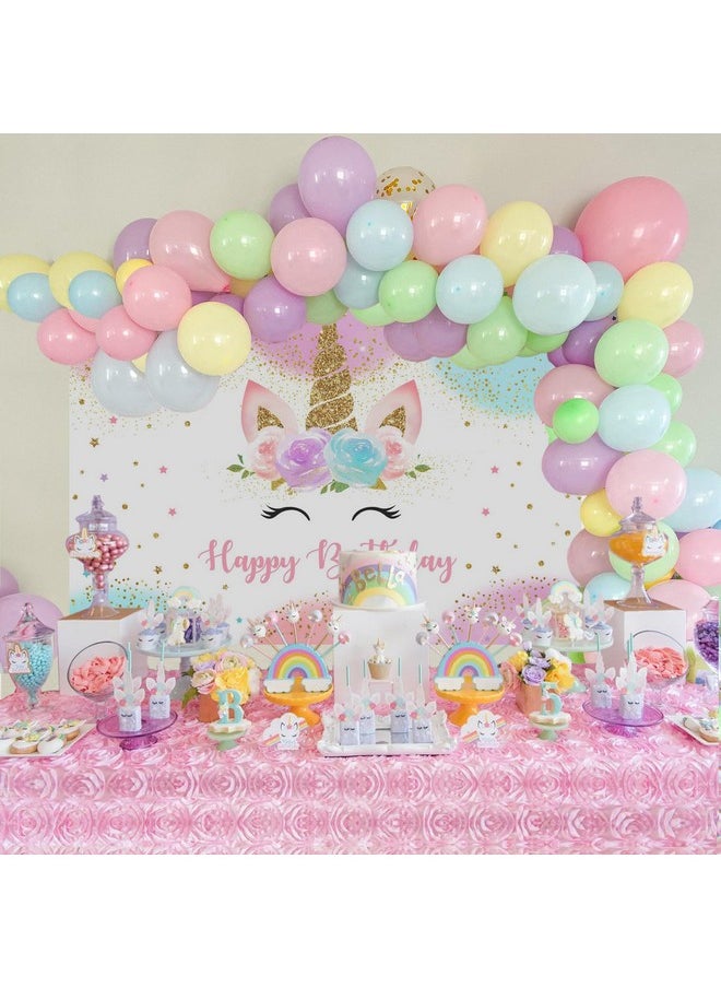 Mocsicka Unicorn Birthday Decorations Unicorn Backdrop For Girls Birthday Party 5X3Ft Pastel Rainbow Unicorn Glitter Stars Dots Happy Birthday Banner Photo Booth Props  - Image 2