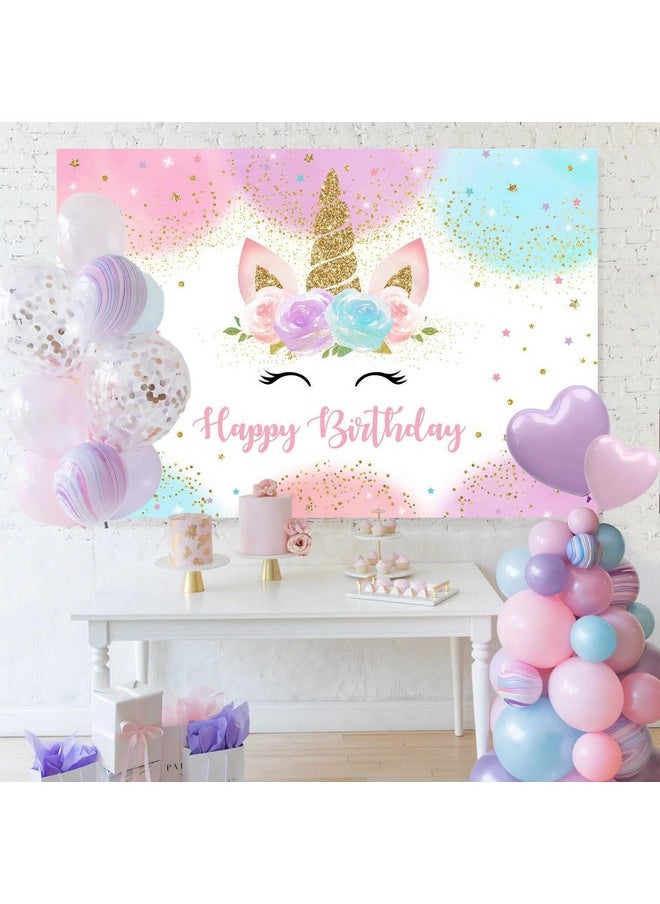 Mocsicka Unicorn Birthday Decorations Unicorn Backdrop For Girls Birthday Party 5X3Ft Pastel Rainbow Unicorn Glitter Stars Dots Happy Birthday Banner Photo Booth Props  - Image 3