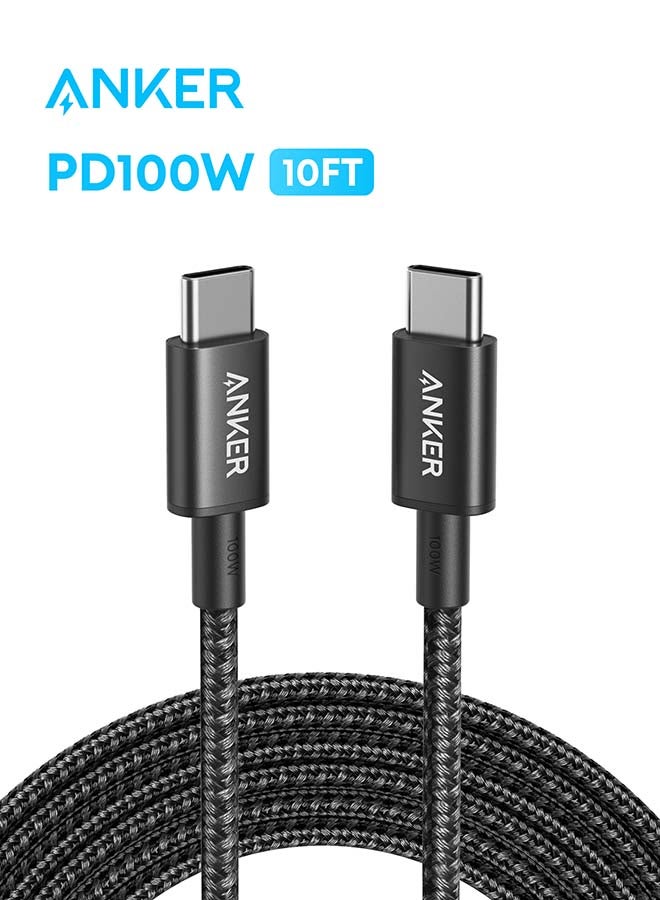 كابل USB C إلى USB C، سلك شحن نوع C شحن سريع (10 قدم، 100 واط)، لجهاز iPhone 17/17 برو، MacBook والمزيد (USB 2.0، أسود) - Image 1