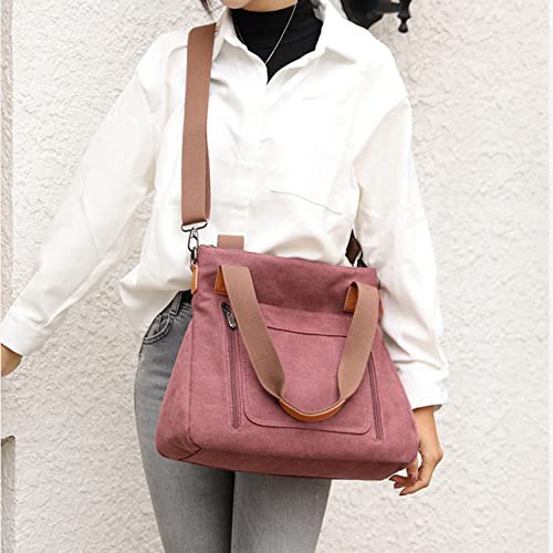 Sunshinejing Women's Canvas Tote Handbags Vintage Casual Shoulder Work Bag Crossbody Purses (Fuchsia) One Size - Image 2