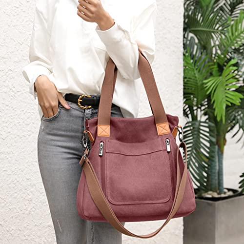 Sunshinejing Women's Canvas Tote Handbags Vintage Casual Shoulder Work Bag Crossbody Purses (Fuchsia) One Size - Image 3