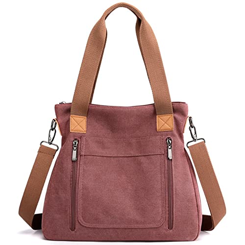 Sunshinejing Women's Canvas Tote Handbags Vintage Casual Shoulder Work Bag Crossbody Purses (Fuchsia) One Size - Image 1