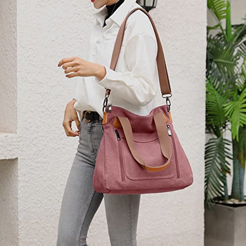 Sunshinejing Women's Canvas Tote Handbags Vintage Casual Shoulder Work Bag Crossbody Purses (Fuchsia) One Size - Image 4