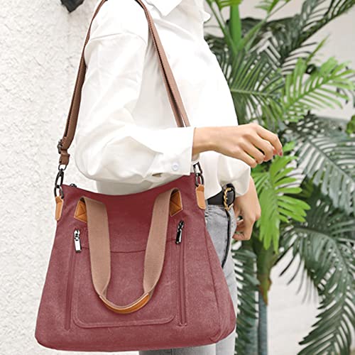Sunshinejing Women's Canvas Tote Handbags Vintage Casual Shoulder Work Bag Crossbody Purses (Fuchsia) One Size - Image 5